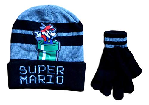 Super Mario Boys Beanie Hat and Gloves Set
