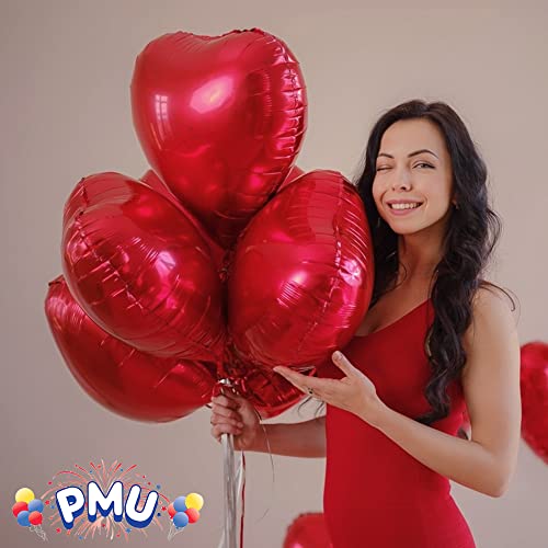 Pmu Valentine's Day Red Heart Shaped 18 Inches Mylar - Foil Balloons Pkg/5 #TOP6