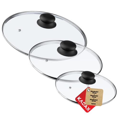 KADAX Lot de Couvercles en Verre, Ř 14-30 cm, Résistant à la Chaleur pour Casserole et Poęle, avec Poignée en Plastique
