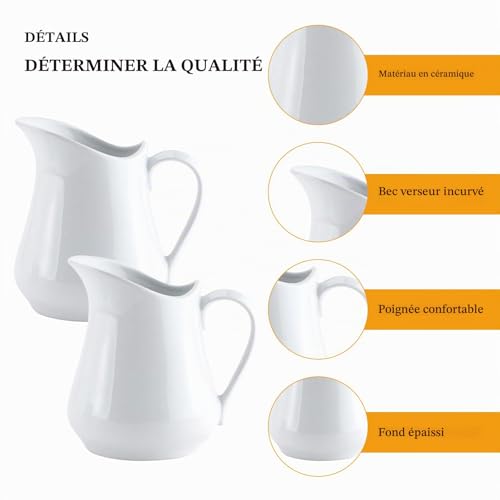 WestCH Lot de 4 mini pots à sauce en céramique avec poignée pour crème pâtissière, thé, café, crème, cuisine à la maison - Blanc - 80 ml – vue 3