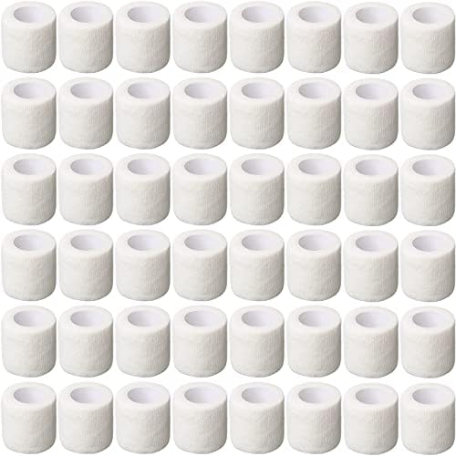 64 Pack Self Adherent Cohesive Wrap Bandages 2 Inch x 5 Yard Breathable Athletic Tape Self Adhesive Bandage Wrap Sports Tape Elastic Self Adhesive Tape Bandage Wrap Rolls for Wrist Ankle (White)