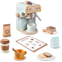 Pithfor Kids Wooden Coffee Maker Toy, Wooden Play Kitchen Appliances & Accessories Toy for Kids Toddlers, Gift for Girls Boys