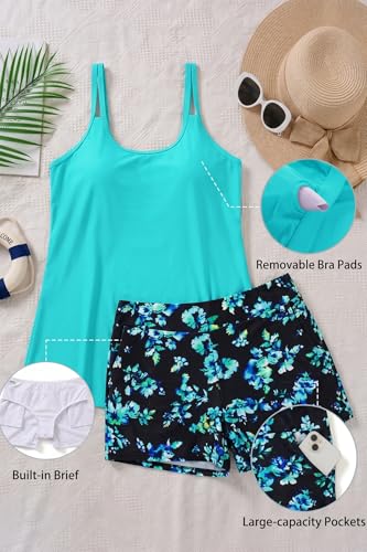 Image of Tempt Me Plus Size Tankini Swimsuits - Women Two Piece Tankini Top with Shorts Flowy Swimsuit 2025 Bathing Suits