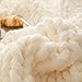 ATMOSURELY Ultra Soft Cream White Chunky Knit Throw Blanket Cozy Fluffy Chenille Yarn Handmade Cable Knit Crochet Blanket for Bed Sofa Couch 50x60 Inches (Cream White, 50