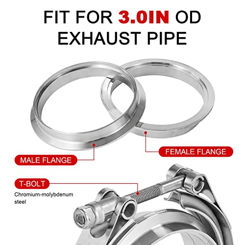 3 Inch V-Band Turbo Downpipe Exhaust Clamp,3 Inch 3\" V-Band Flange Clamp Kit with Male Female Flange Stainless Steel For Exhaust Downpipe,1pcs