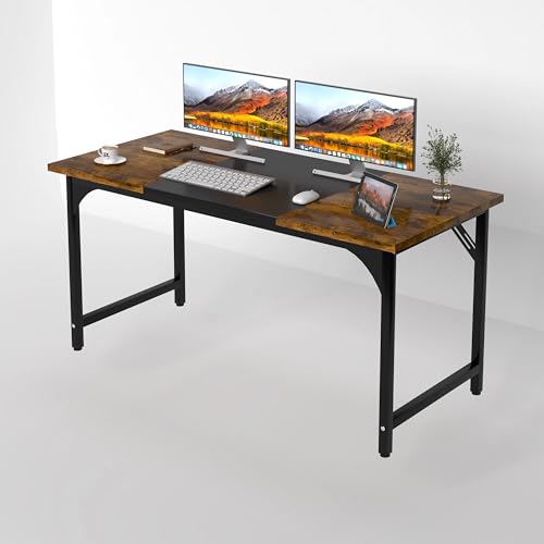 47 Inch Multipurpose Rustic Brown Gaming Office Table: Carbon Fiber Table with Sturdy Metal Frame for All-Scenes