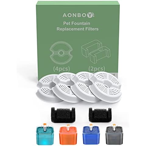 AONBOY Cat Water Fountain Filters, Suitable for Pet Water Fountain, Quadruple Filtration (4PCS Carbon Filter + 2PCS Foam Filter) Cover