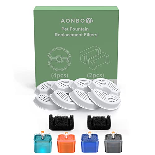 AONBOY Cat Water Fountain Filters, Suitable for Pet Water Fountain, Quadruple Filtration (4PCS Carbon Filter + 2PCS Foam Filter)