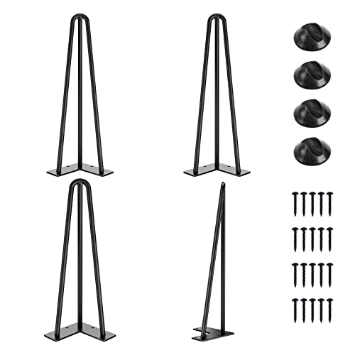 SMARTSTANDARD Hairpin Table Legs 16 Inch, 1/2'' in Diameter 3 Rods, Metal Home DIY Projects for Nightstand, Coffee Table, Dresser with Rubber Floor Protectors, Black, 4PCS 16 Inch Black