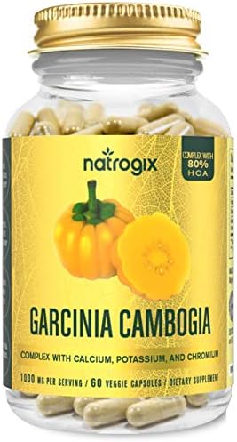 Natrogix 80% HCA Garcinia Cambogia Complex Extract,60 Capsules,Reusable Glass Bottle Packaging,Curb Appetite,Fat Burning,Natural Weight Loss Supplement,Made in USA