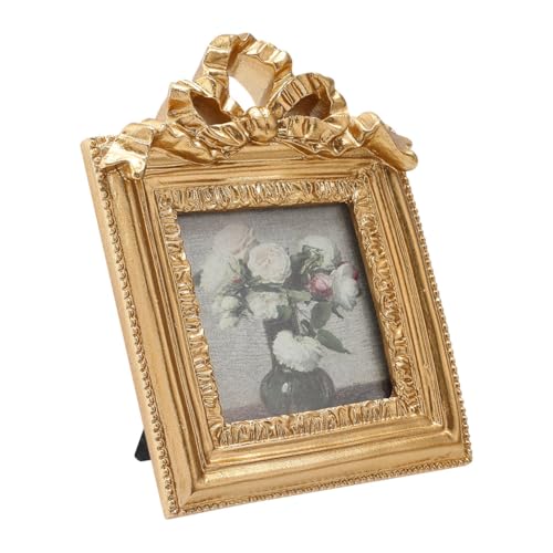 NBEADS Small Vintage Square Picture Frame,9.5×11.7cm Gold Baroque Ornate Mini Frame Dark Goldenrod Antique Photo Frames for Wall Mount and Tabletop Home Wedding Decor