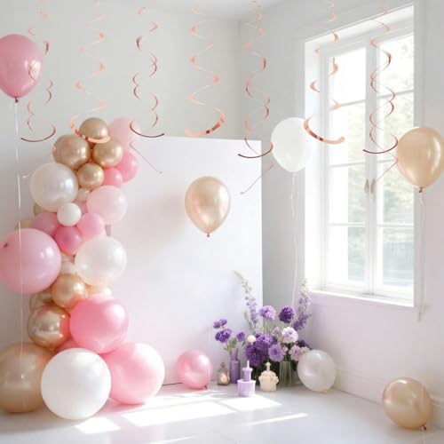 Image of Party Swirl Decorations Hot Pink Shinny Foil Hanging Swirl Decorations Plastic Streamer for Ceiling Plastic Streamer for Party Decorations Metallic Hanging Swirl Pack of 30 (Rose Gold)