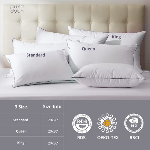 Puredown® Goose Feathers And Polyester Fiber Pillows, Made In Usa, Premium Medium To Firm Sleeping Pillows, Hotel Collection Pillows With Cotton Cover, 2 Pack, King Size, 20X36 Inches #TOP3