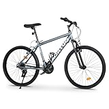 Outroad 26 Inch Mountain Bike, 21-Speed/High-Carbon Steel/Aviation Grade Frame, Dual Disc/V Brake, Adjustable Ergonomic Seat Bicycle for Men Women Adult, Quick Assembly in 20 Minutes, X5-Gray