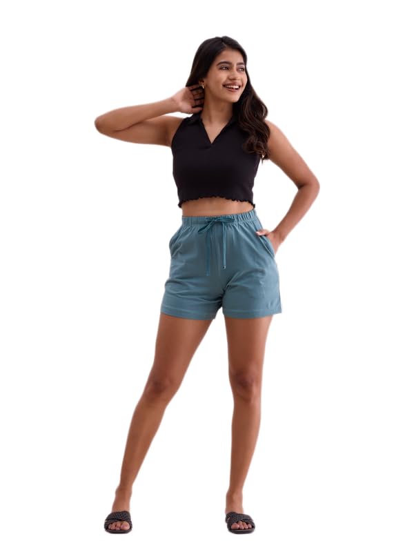 Image of GO COLORS Women Solid Mid Rise Relaxed Fit Casual Shorts