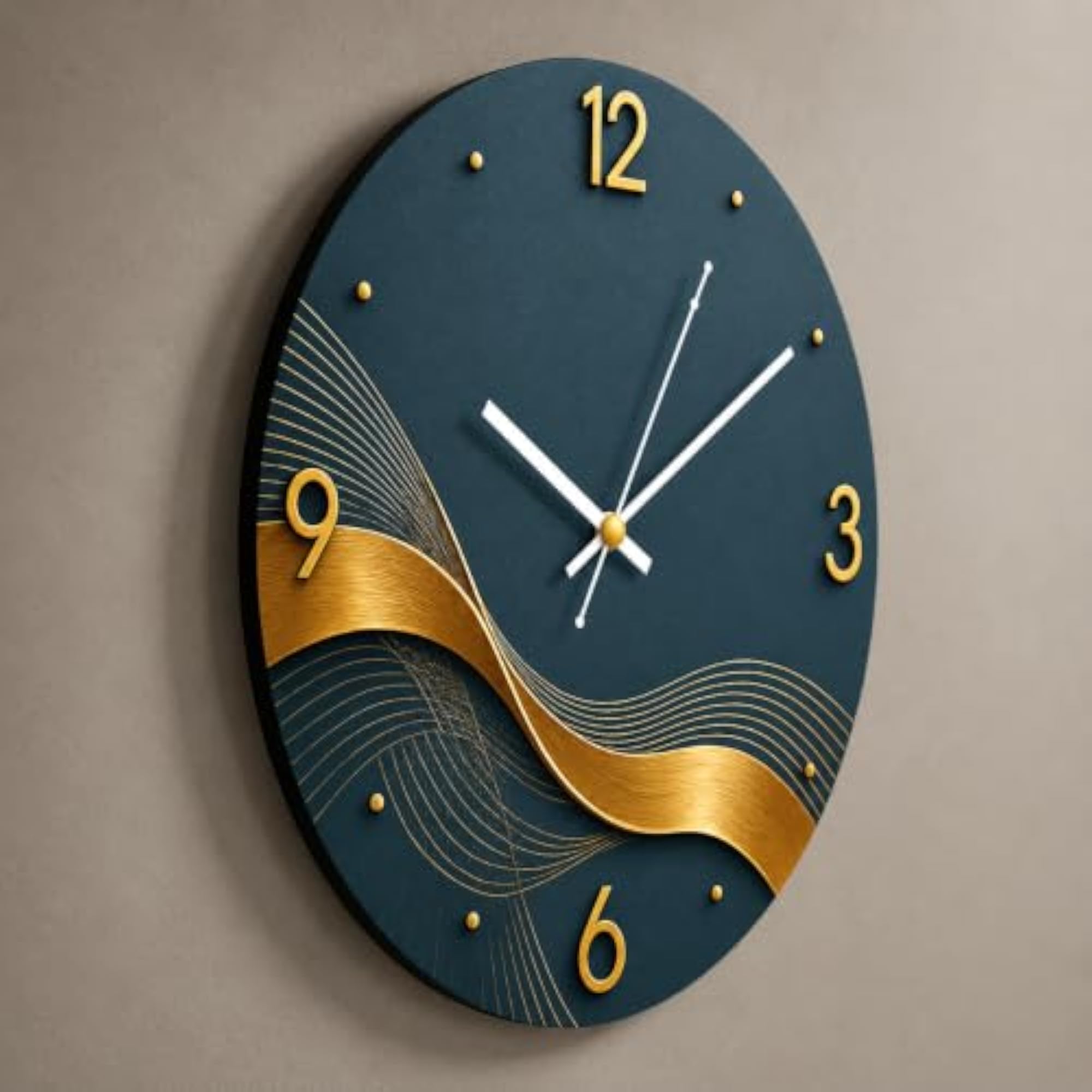 Gold Wave Inspired Wall Clock, Artistic Design