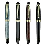 4 PCS Jinhao X450 Fountain Pen Set, 4 Colors (Blue, Black, Red, Ice Cracks), Medium Nib With Ink...