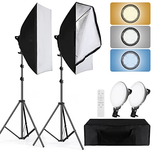 2021 New Softbox Photography Lighting Kit 2PCS 50W 3000-6500K, E27 Brightness Dimmable & CCT Adjustable Continous Studio Light for Photography