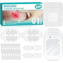 Comdian 40 Pcs Wound Closure Strips, 3 Types Butterfly Bandages Stitchless and Painless Laceration Closure Kit, Emergency Quick Clot Zip Stitch Wound Closure Device