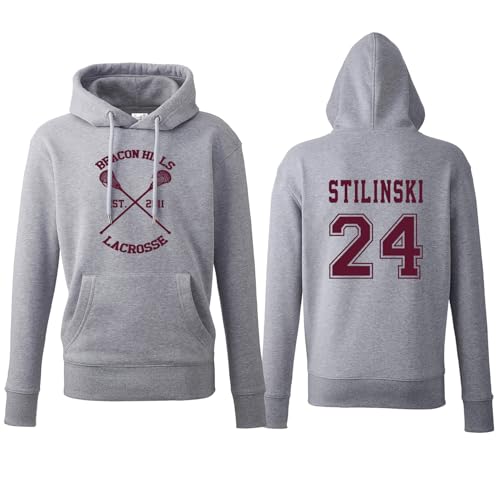 Image of Daily Apparel Beacon Hill Lacrosse Hoodie | Grey with Burgundy Print | Stilinski Lahey McCall Inspired Hooded Top | Teen TV Show Gift for Fans – Unisex Hoodie for UK Men/Women/Teens