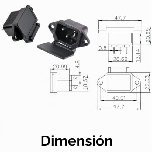 Miniatura 5 de Greluma 5 Pcs Adaptador De Enchufe De Montaje En Panel C14, Ac 250v 10a 3 Pines Módulo De Entrada Iec Toma De Corriente Con Cubierta