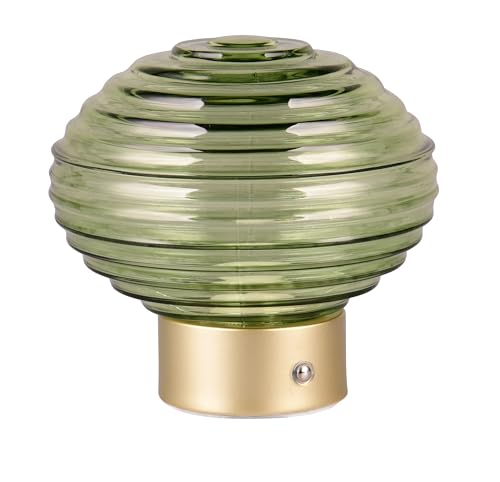 Reality Leuchten R57771115 Earl R57771115 - Lámpara LED de mesa con batería (metal y latón mate, cristal verde, incluye LED de 1,5 W, 4 toques)