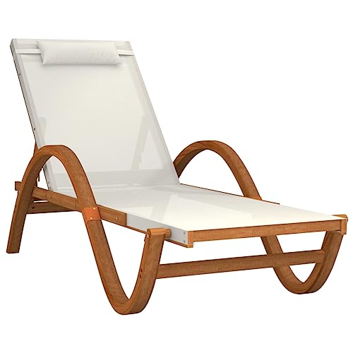 vidaXL Tumbona con Cojín, Silla Reclinable Rsplado Ajustable, Muebles de Jardín Patio, Estilo Moderno, Textileno Blanco y Madera Maciza de Álamo