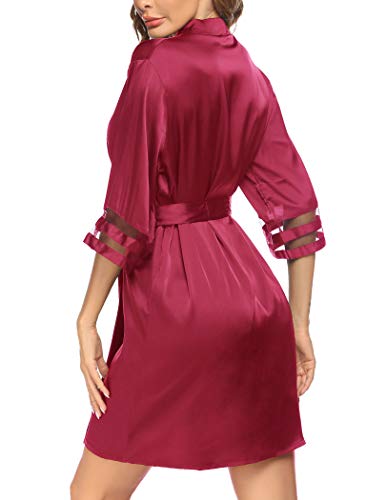 Elover Womens Kimono Silk Robe Bridal Satin Robes Sexy Bathrobe Lightweight Short Sleepwear #TOP4