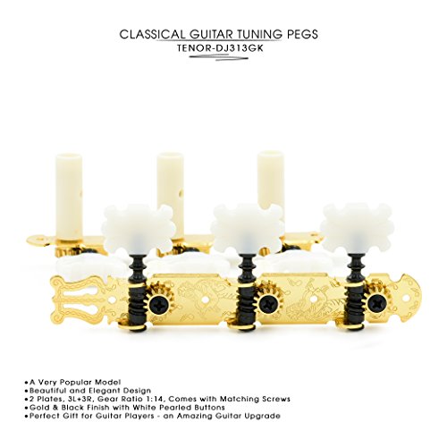 Dj313Gk Tenor Classical Guitar Tuners, Tuning Key Pegs/Machine Heads For Classical Or Flamenco Guitar With Gold Plated Finish And Pearl Colored Butterfly Buttons. #TOP7
