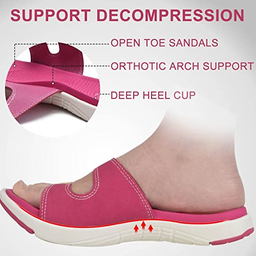 Coface Womens Orthotic Athletic Slides Ladies Slip On Sport Sandals Comfortable Cushion Sandles Plantar Fasciitis Arch Support Rose/White Us5 #TOP1