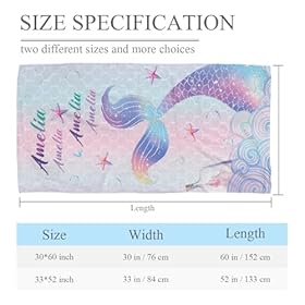 Personalized Beach Towel with Name - Customized Custom Gifts Summer Microfiber Quick Drying, Sandproof and Lightweight, Swim Pool Yoga Camping Towel for Adults Women Men Kids, 30 x 60 in (Mermaid) 41oMrMo5GUL. SS280