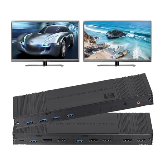 HDMI Displayport KVM Switch 2 Computers 2 Monitors, 8K@60Hz 4K@120Hz KVM Switcher for 2 PCs Share Dual Monitors and 4 USB 3.0 Devices for Keyboard, Mouse, Printer (IR Remote Control)