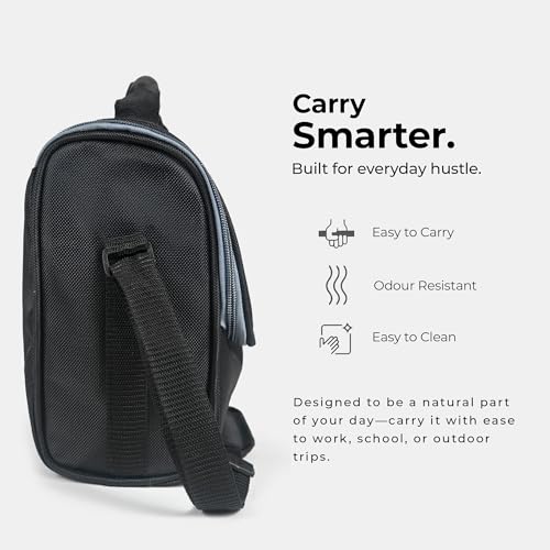 Image of Favria Insulated Lunch Bag for Office Use Men Women | Fits Up to 3 Lunch Boxes with Space for Sauce Box, Water Bottle, Cutlery & Napkin | Tiffin Box Carry Bag with Handle Strap (Executive Pro Black)