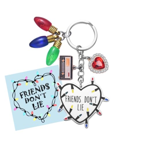 AIETUE Friends Dont Lie Keychain For Women, Stranger Walkie Talkie Colored Lights Heart Cubic Cobalt Oxide Gift Accessories(Blue card)