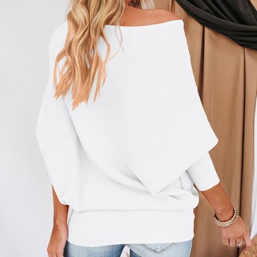 Women's Fall Sweaters 2024 Casual Long Batwing Sleeve Loose Off Shoulder Knit Pullovers Jumper Tops3