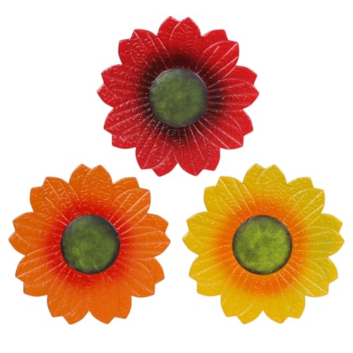 YEAHOME Sunflower Wall Decor - 9 inch Metal Flower Wall Art Decorations, Sunflower Yard Garden Decor Hanging for Kitchen, Bathroom, Bedroom,Handmade Gift for Home, Indoor or Outdoor (Set of 3)