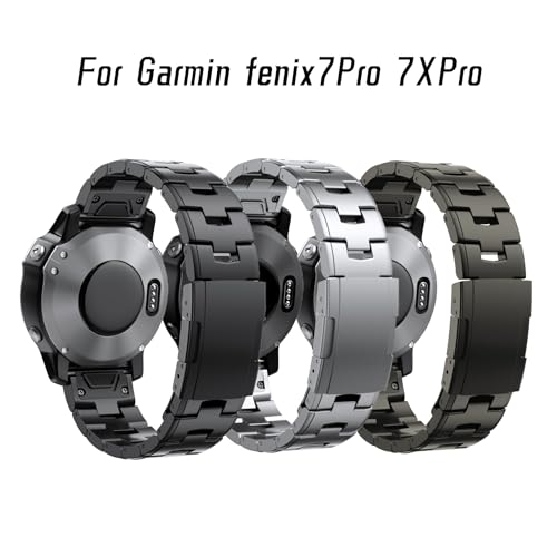 Bracelet métal titane Garmin Instinct Fenix 6X Pro 26mm noir robuste - 3