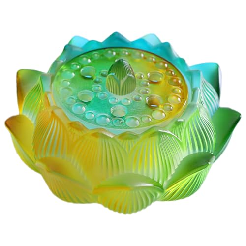 DECOMELODY 琉璃蓮型ガラス香炉 お香立て インセンスホルダー 室内用 禅意デザイン 瞑想や に 家やオフィス 仏壇向け インテリアにも映える贈り