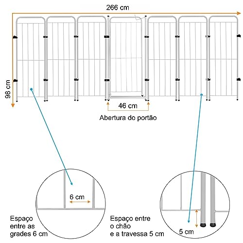 Cercado Cachorro Caes Grande Portao + 6 Modulos 272x98cm Cor:Branco