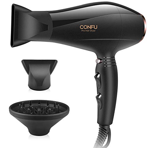 Professional Salon Hair Dryer, CONFU 1875W Negative Ionic Fast Drying Blow Dryer, AC Motor Hair Blow Dryer with Diffuser & 2 Concentrator Nozzles for Long Thick Hair