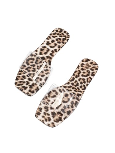 Image of Verdusa Clear Sandals For Women Square Toe Slides Summer Slip On Beach Flat Sandals