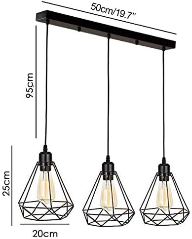 Modern Rectangle 3 Way Ceiling Pendant Cluster Light Fitting Cage Style Light UK (Black Diamond Cage)