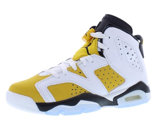NIKE Air Jordan 6 Retro Yellow Ochre Big Kids' Shoes (384665-170, White/Black/Yellow Ochre) Size 6.5