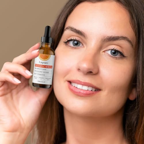 Lupure Professional Vitamin C Face Serum 20%, Anti Aging Facial Super Vit C Serum with Ascorbic Acid Hyaluronic Acid & Vitamin E for Dark Spots, Skin Care, & Stocking | 1 Fl. Oz