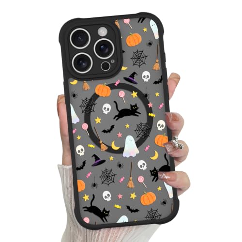 MZELQ Compatible with iPhone 16 Pro Case Happy Halloween Pattern, Black