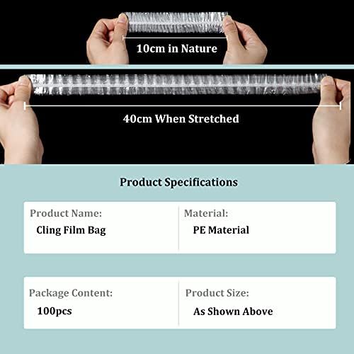 100pcs Fresh Keeping Bags Cling Film Food Preservation Cover Bags for Fruit Vegetable Meat, Universal Film Cover for Bowls Dishes Food Containers Prevent Dust & Insects