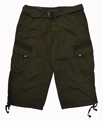 X Ray Men's Belted Tactical Long Cargo Shorts For Men, Below Knee Length Mens Cargo Shorts, 3/4 Pants Olive 38 #TOP3