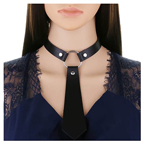 Dishowme Collana girocollo in pelle con papillon Collana con colletto a fiocco punk gotico Collana con catena Lolita carina per accessori per costumi di Halloween per ragazze da donna (Cravatta Nero)