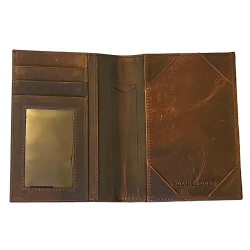 Trani Designs | Leather Bifold Jotter Wallet with Pen Holder | Brown Aniline Leather | 3x5 Index Card, Passport, Pen, & Card Holder
