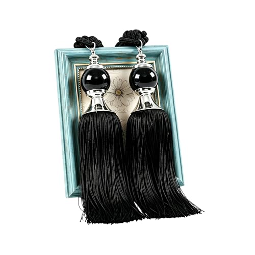 Lot de 2 embrasses de rideaux noires à pompons avec perles de cristal pour fenêtres, portes,...